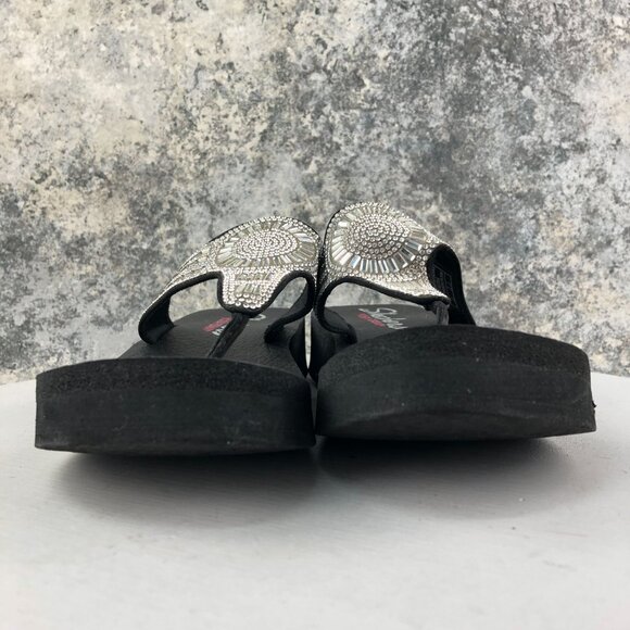 Skechers Women's Size 9 Vinyasa Black Silver Platform Rhinestone Sandals 31618 - Picture 2 of 14